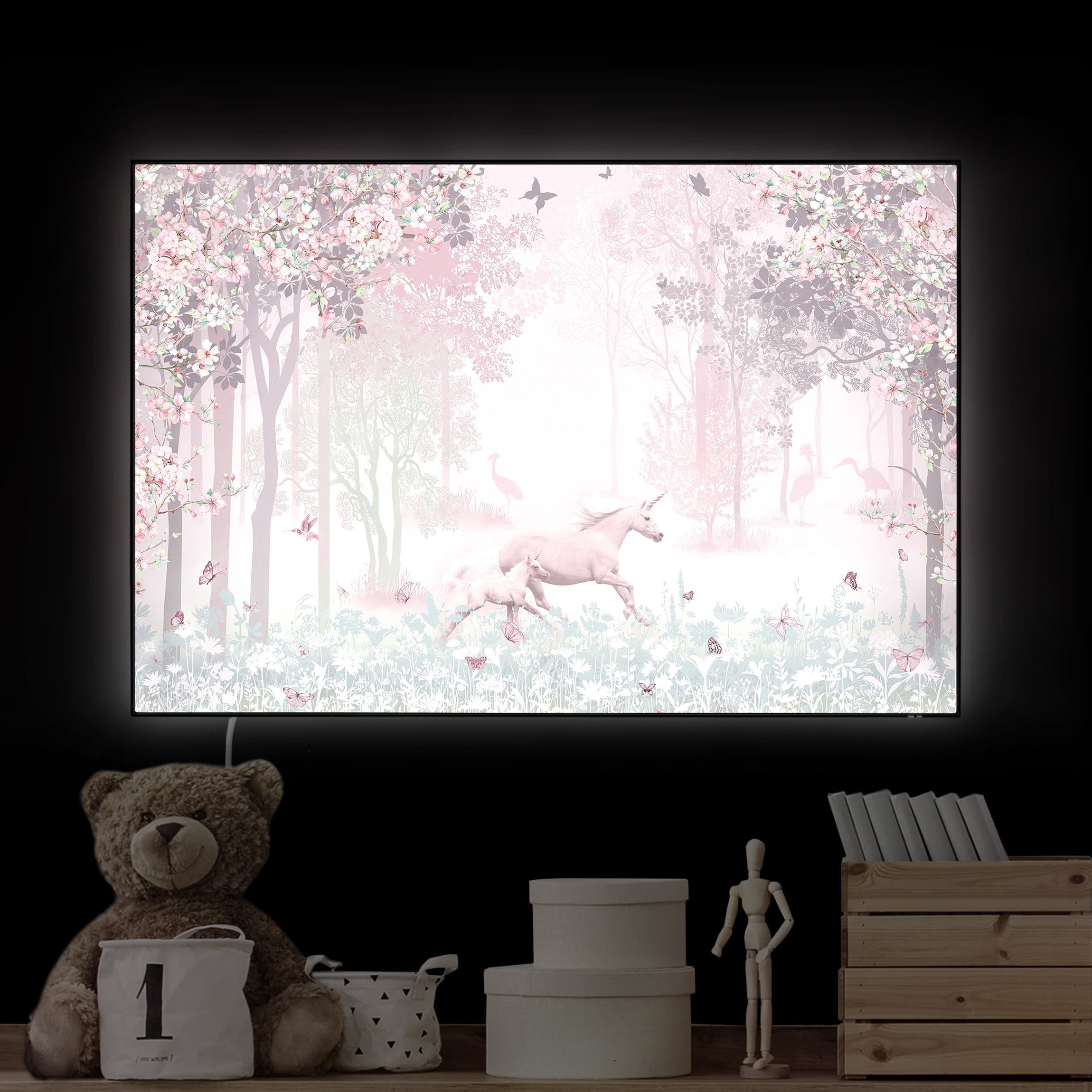 LED-Wechselbild Einhorn auf Blumenwiese in Rosa günstig online kaufen