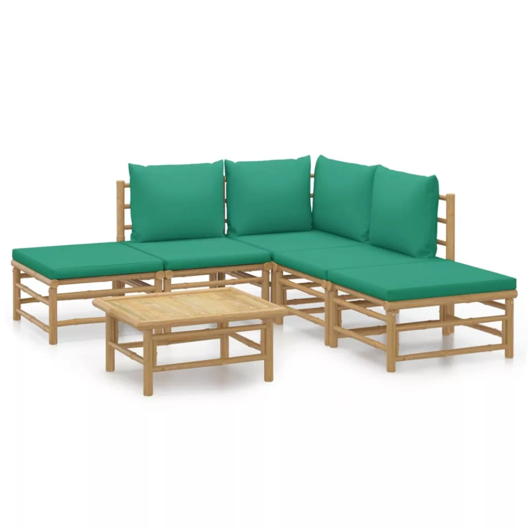 Vidaxl 6-tlg. Garten-lounge-set Mit Grünen Kissen Bambus günstig online kaufen