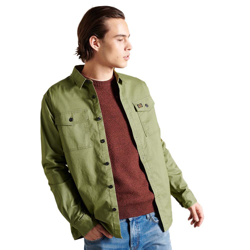 Superdry Twill Miller Over Langarm Hemd S Olive Khaki günstig online kaufen