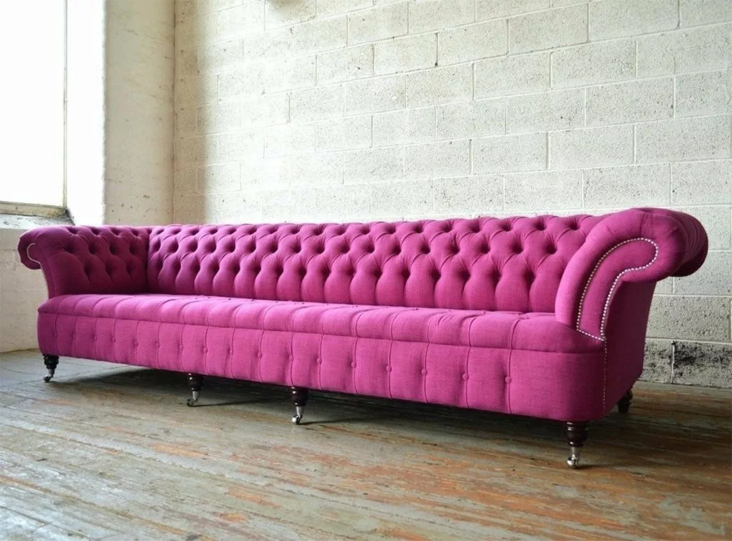 Xlmoebel Sofa Designer-Sofa aus Samtstoff in Pink, 5-Sitzer Chesterfield-Co günstig online kaufen