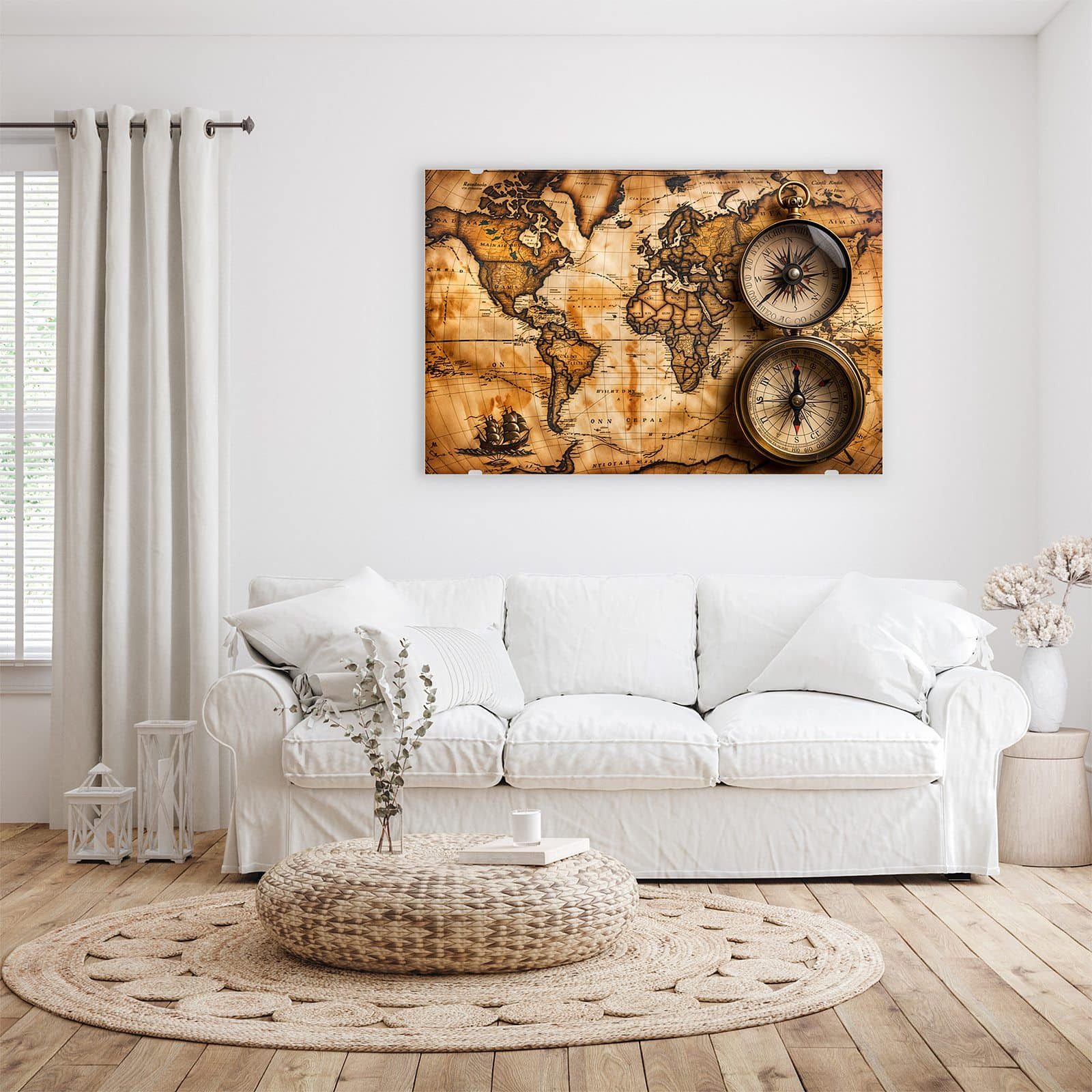Primedeco Glasbild Wandbild Vintage Weltkarte Kompass günstig online kaufen