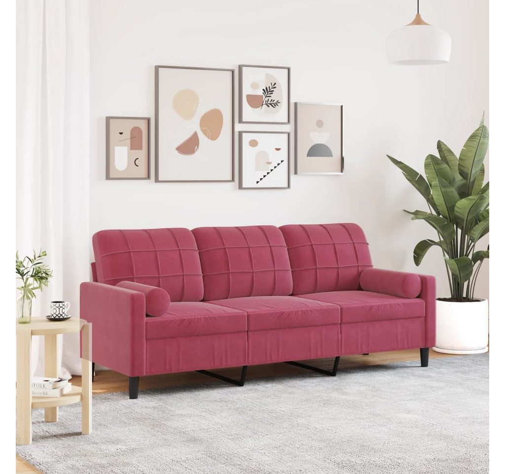 vidaXL Sofa, 3-Sitzer-Sofa mit Zierkissen Weinrot 180 cm Samt günstig online kaufen