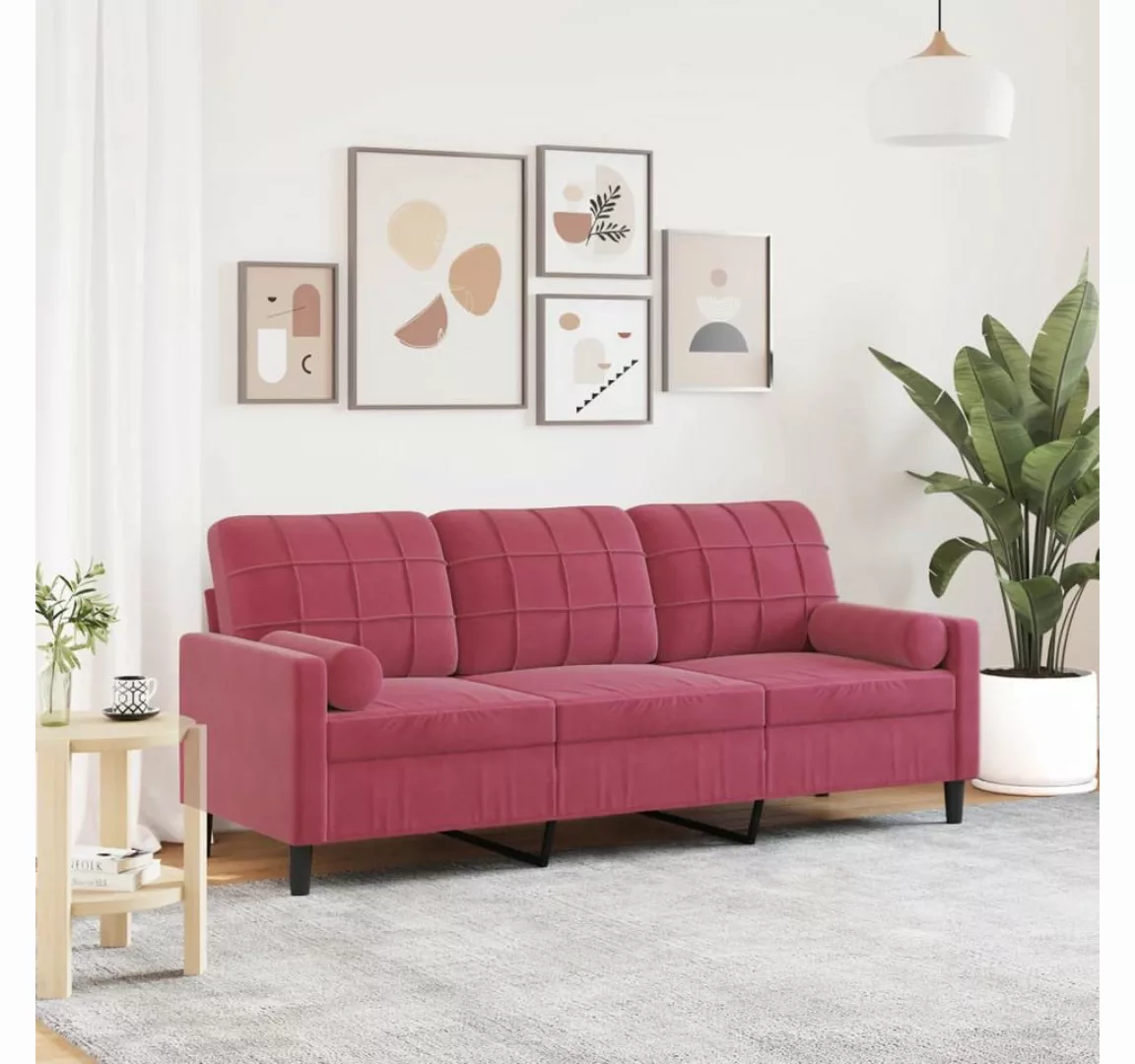 vidaXL Sofa, 3-Sitzer-Sofa mit Zierkissen Weinrot 180 cm Samt günstig online kaufen