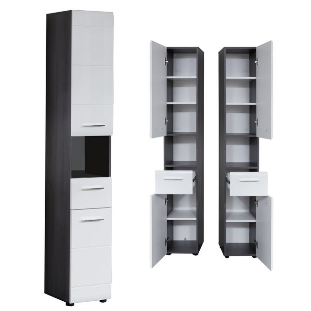 Hochschrank Badezimmer 30 cm breit LISBOA-19 in Weiß Hochglanz mit Sardegna günstig online kaufen