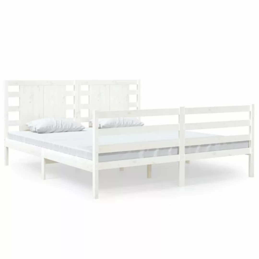vidaXL Bettgestell Massivholzbett Weiß Kiefer 150x200 cm 5FT King Size Bett günstig online kaufen