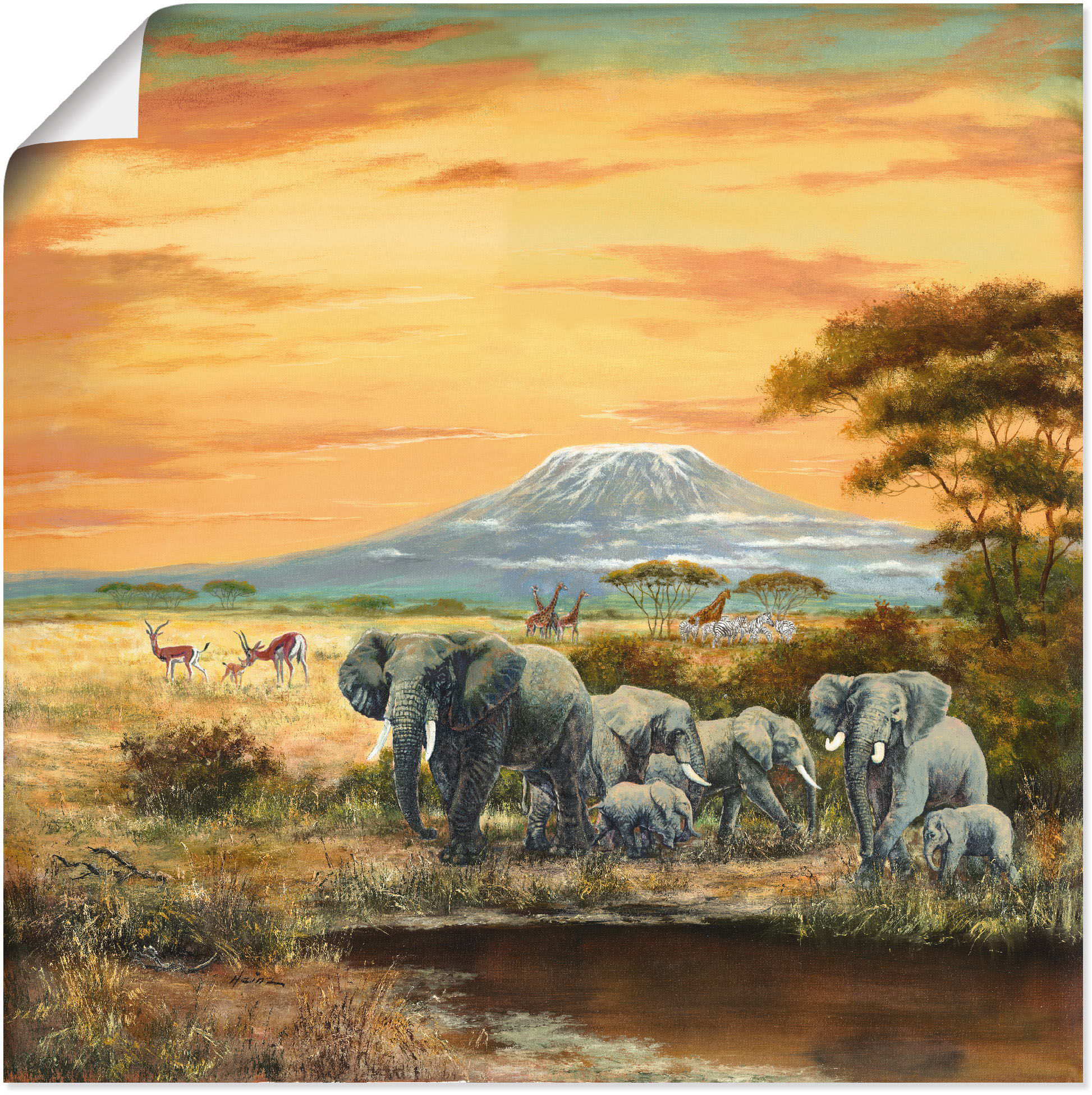 Artland Wandbild »Afrikalandschaft mit Elefanten«, Wildtiere, (1 St.), als günstig online kaufen