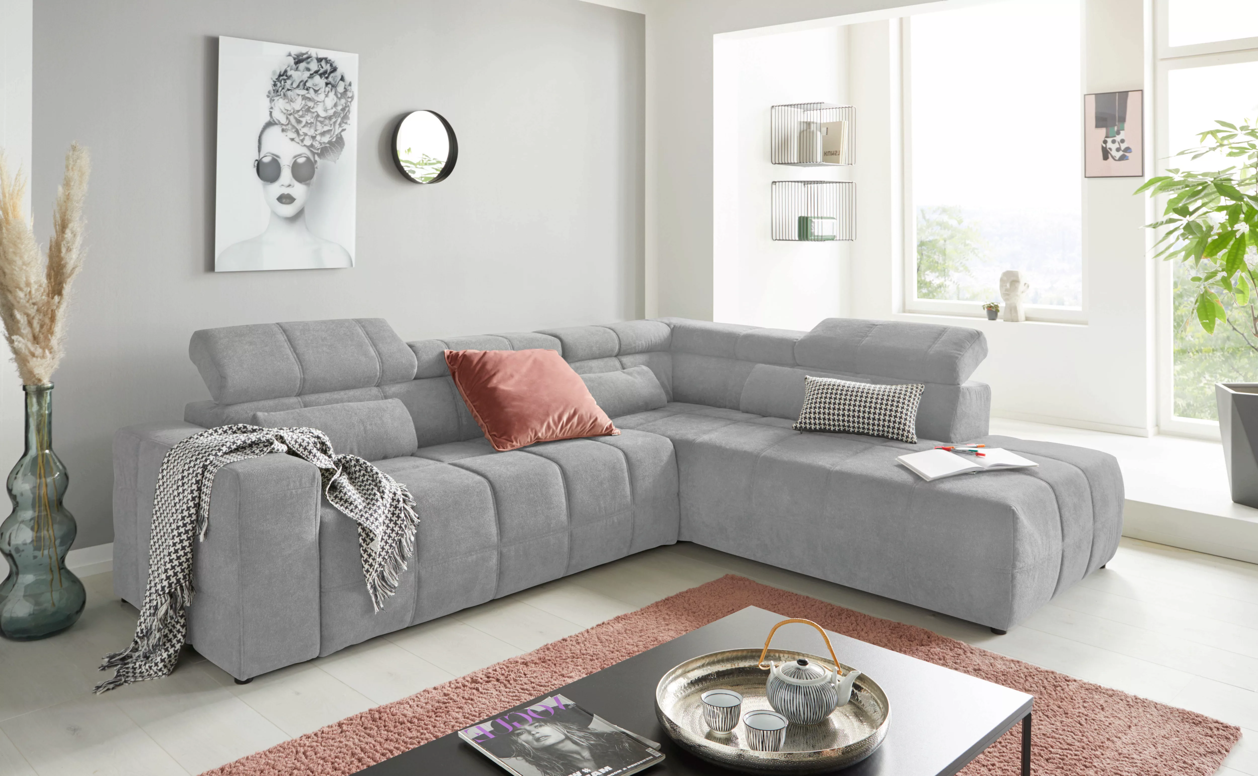 DOMO collection Ecksofa "Brandon L-Form, auch in Leder", inklusive Kopfteil günstig online kaufen