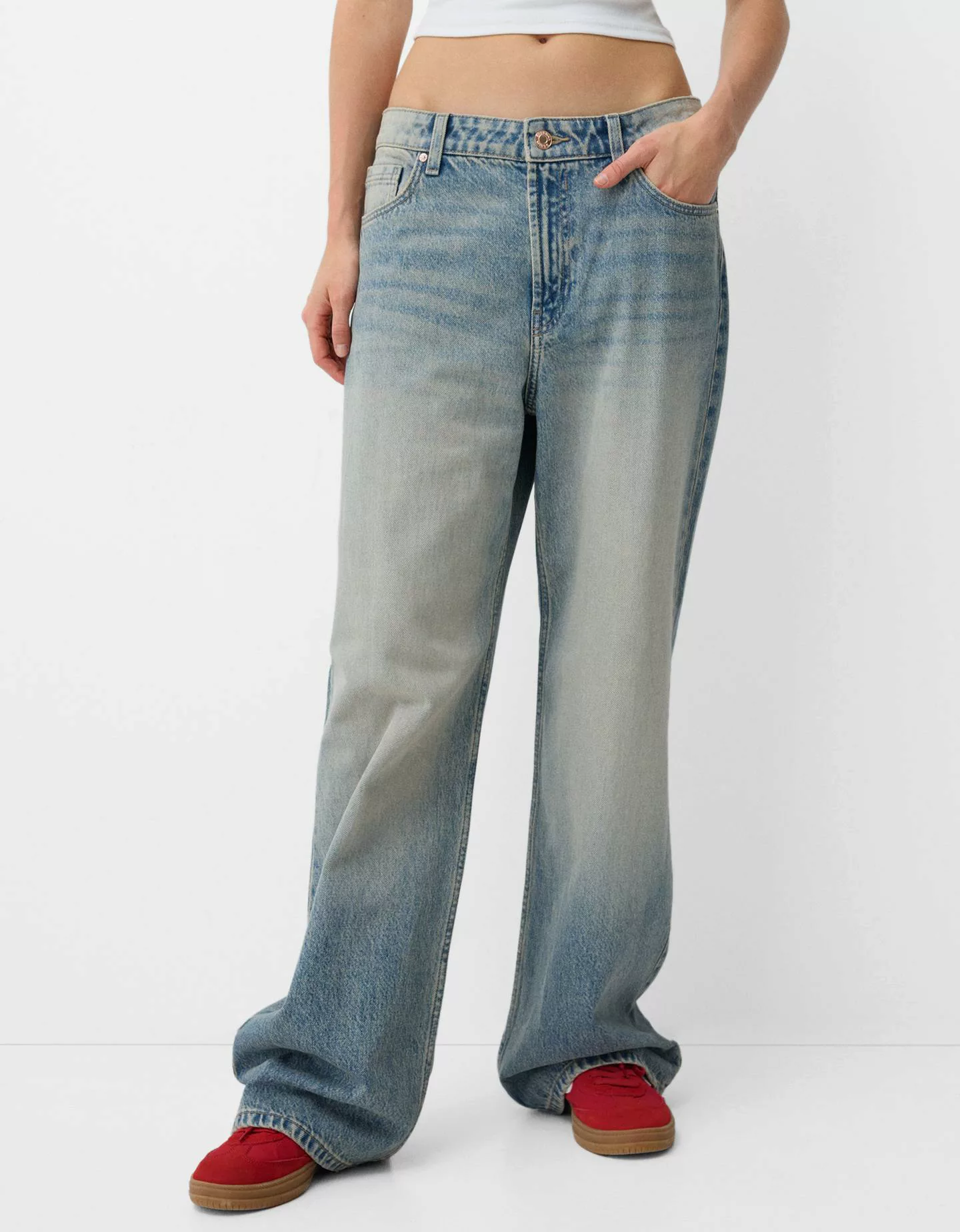 Bershka Jeans Im Baggy-Hosen-Fit Damen 32 Ausgewaschenes Blau günstig online kaufen