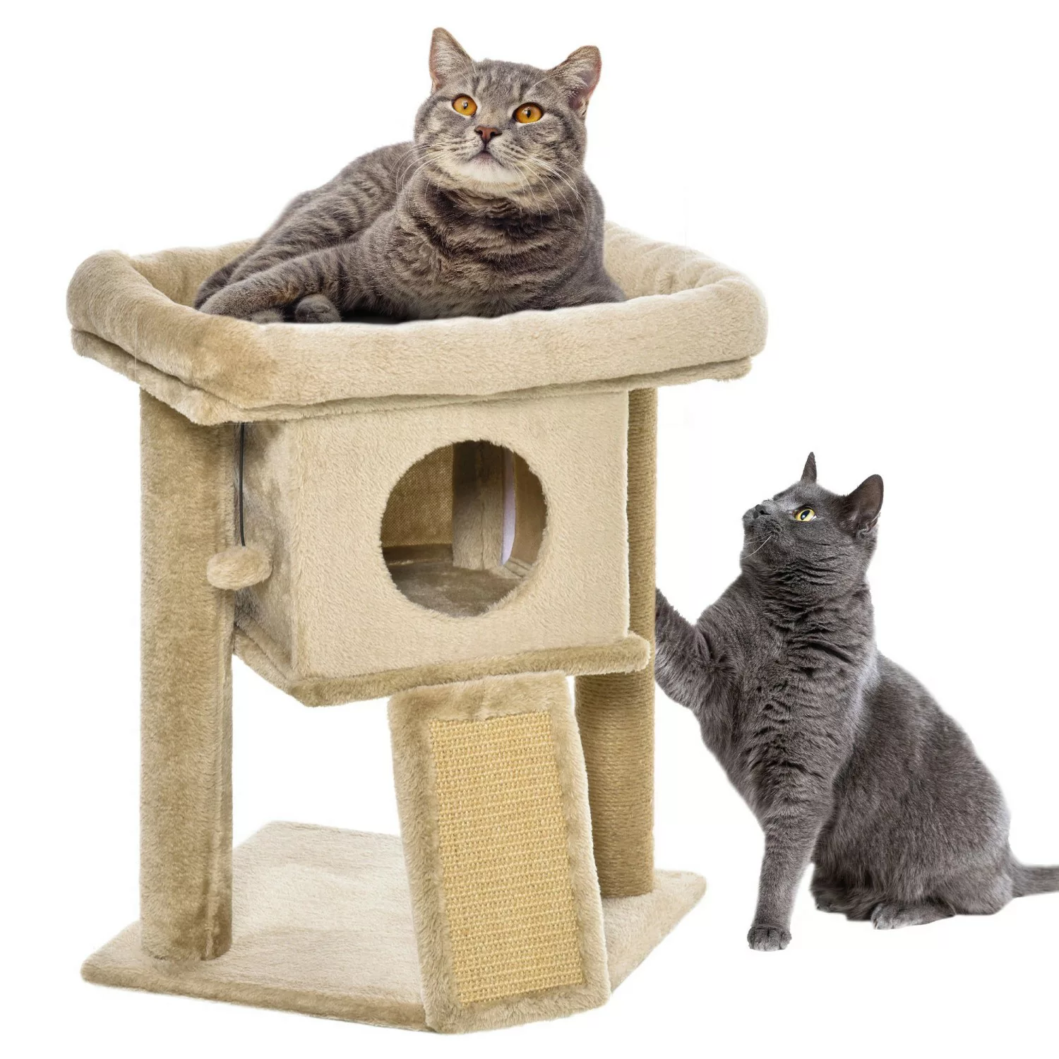 PawHut Kratzbaum katze 2 Ebenen mit Katzenhöhle und Spielball, Jute-Kratzma günstig online kaufen