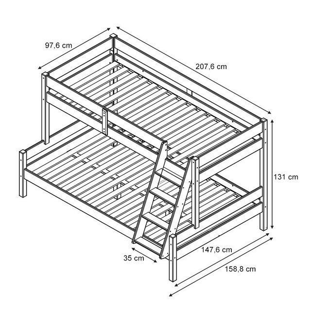 VitaliSpa® Etagenbett Everest, Naturholz, 140x200 / 90x200 cm mit 2 Matratz günstig online kaufen