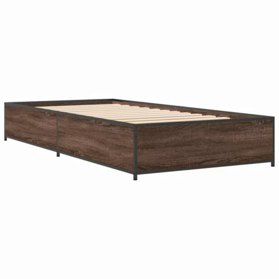 vidaXL Bett Bettgestell Braun Eichen-Optik 90x190 cm Holzwerkstoff Metall günstig online kaufen