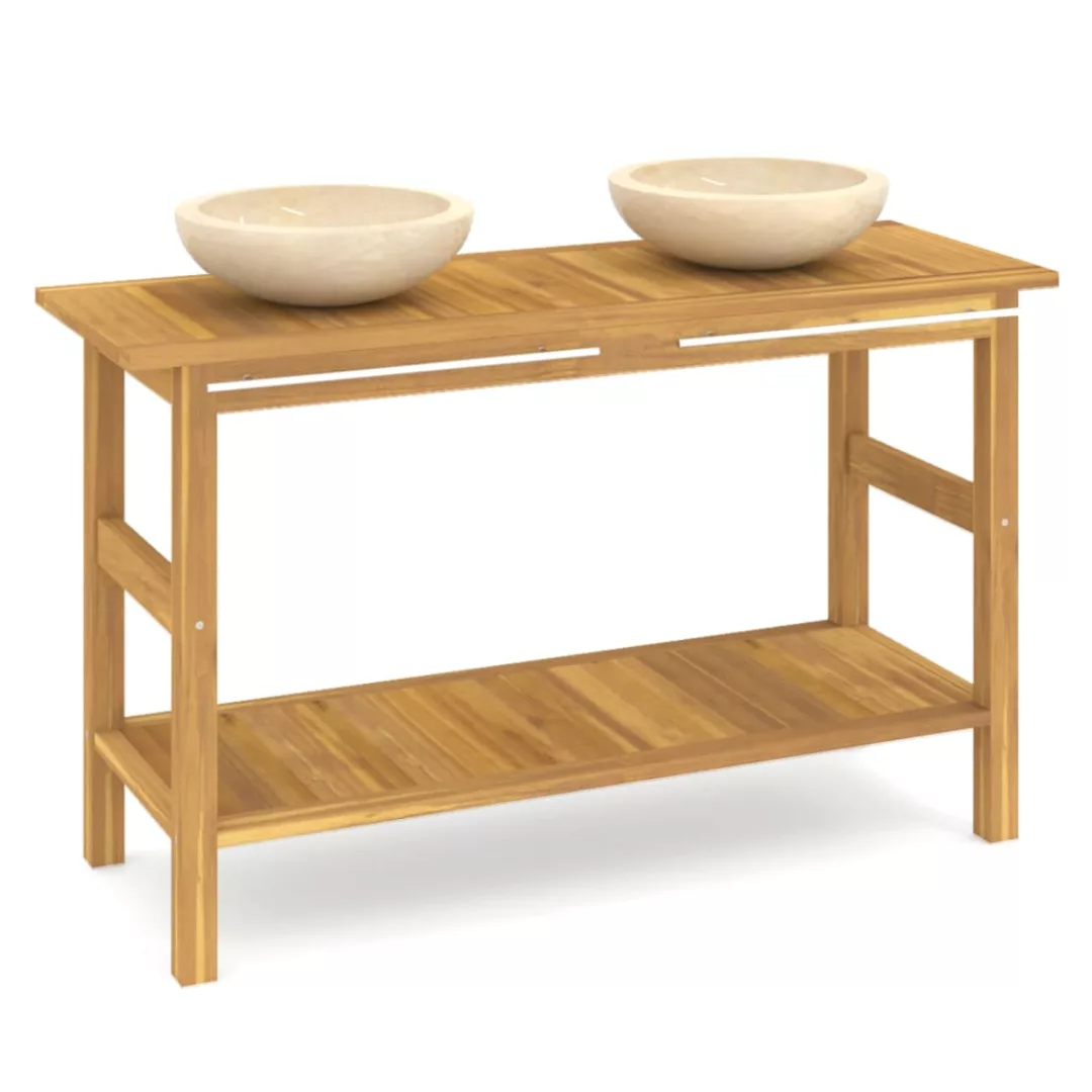 Vidaxl Waschtisch Mit Creme Marmorbecken Massivholz Teak günstig online kaufen