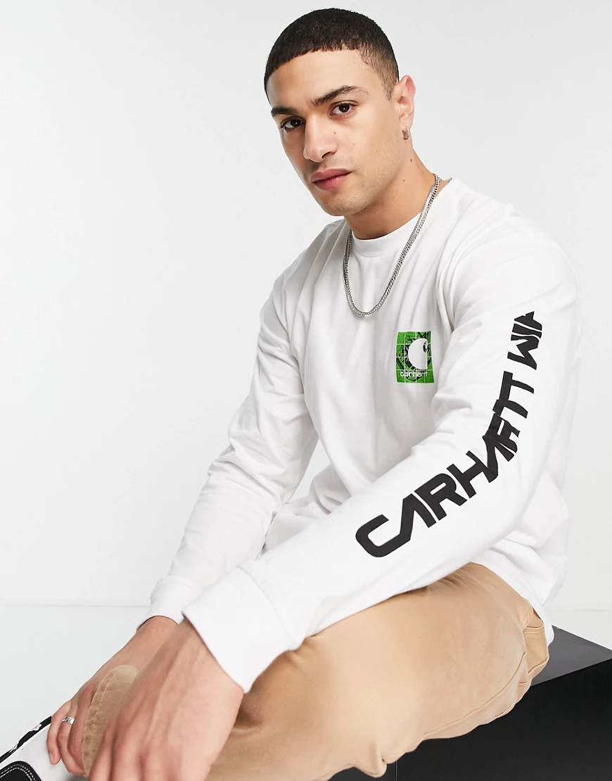 Carhartt WIP – Langärmliges Oberteil in Weiß mit Gitter-Print günstig online kaufen