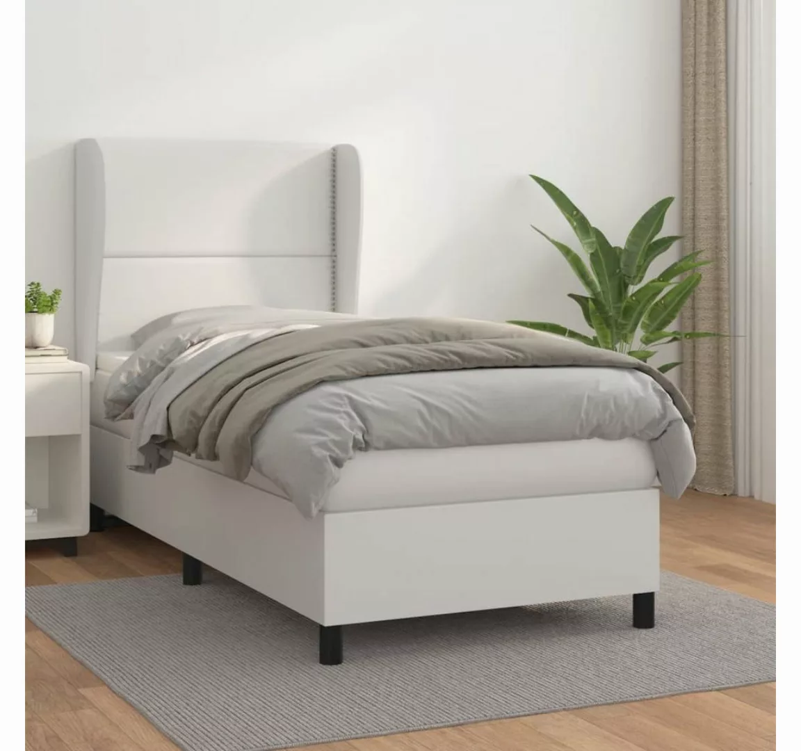 vidaXL Boxspringbett, Boxspringbett mit Matratze Weiß 100x200 cm Kunstleder günstig online kaufen