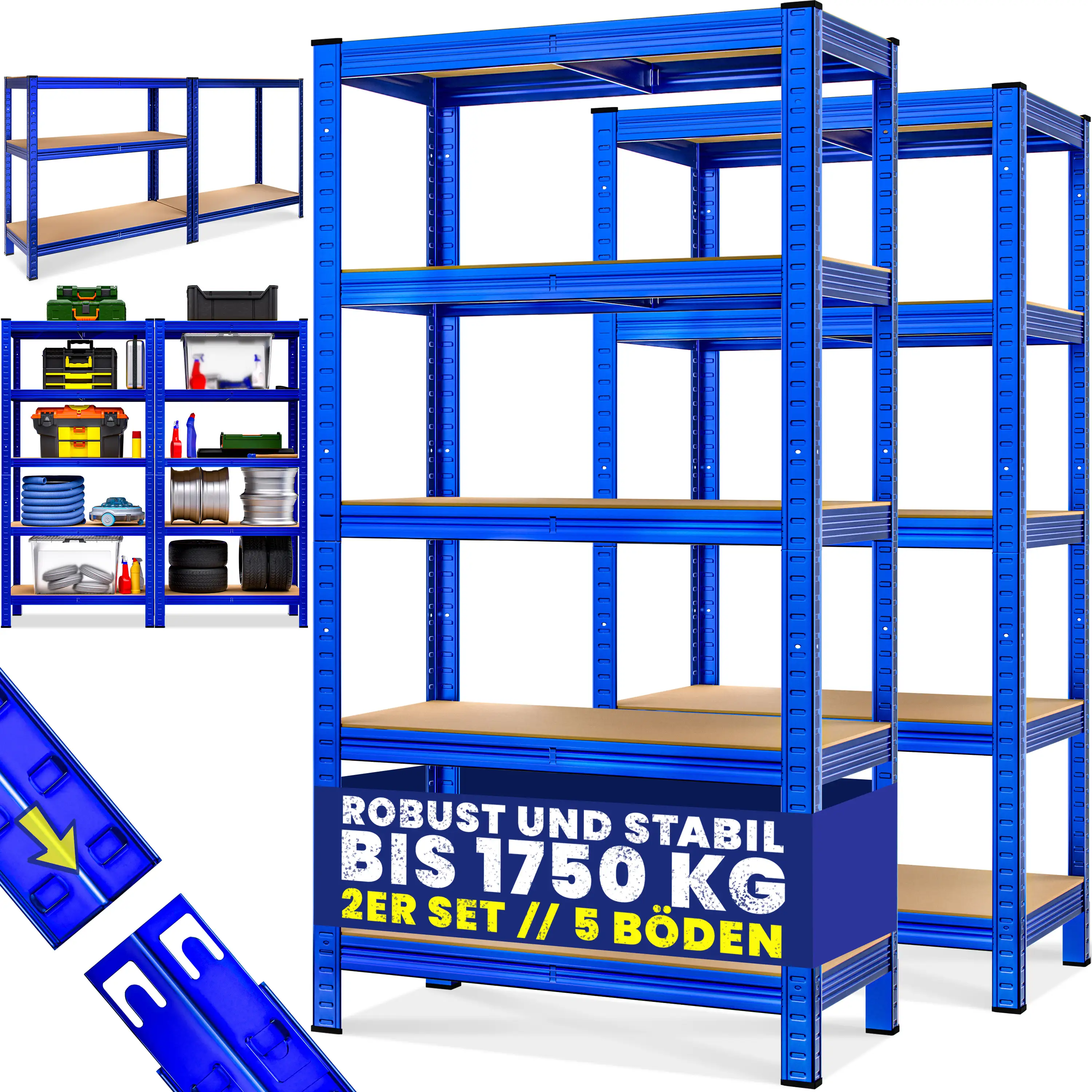 Schwerlastregal 2er-Set Blau 180x90x40cm 875kg günstig online kaufen