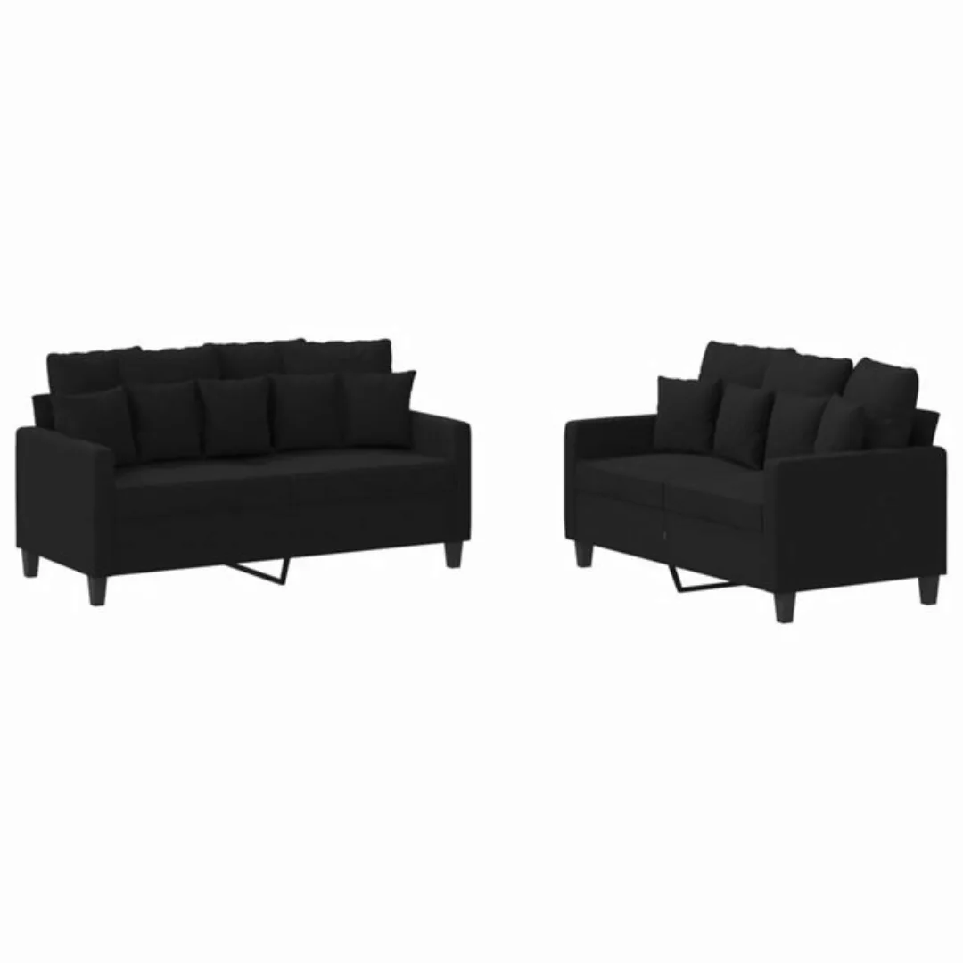 vidaXL Sofa, 2-tlg. Sofagarnitur mit Kissen Schwarz Stoff günstig online kaufen