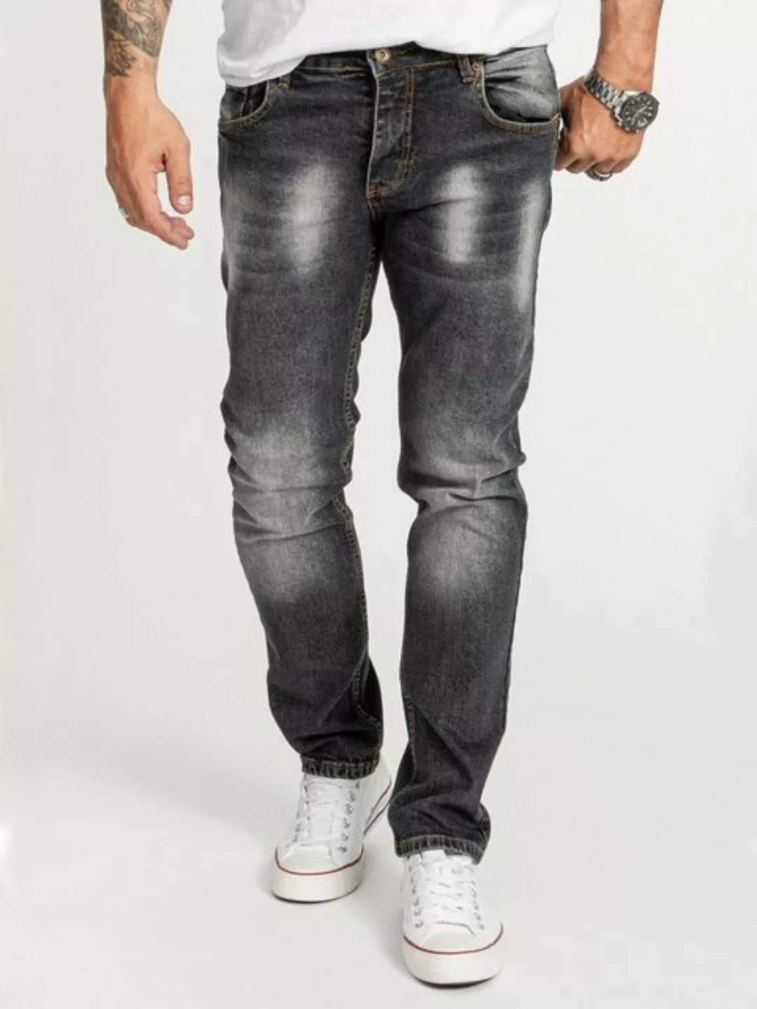 Rock Creek Regular-fit-Jeans Herren Jeans Stonewashed Dunkelgrau RC-2404 günstig online kaufen