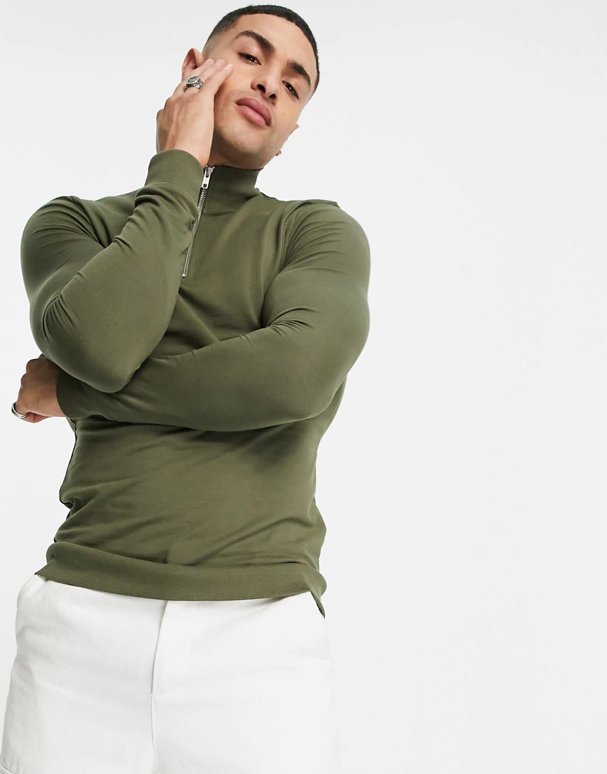 ASOS DESIGN – Muskel-Sweatshirt aus Bio-Materialmix mit halblangem Reißvers günstig online kaufen