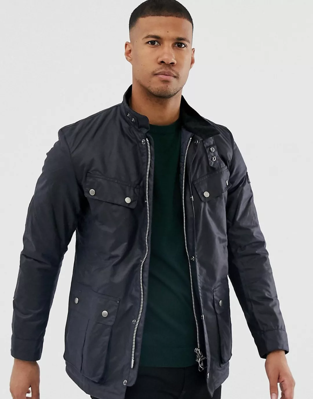 Barbour International – Duke – Schmal geschnittene, gewachste Jacke in Navy günstig online kaufen