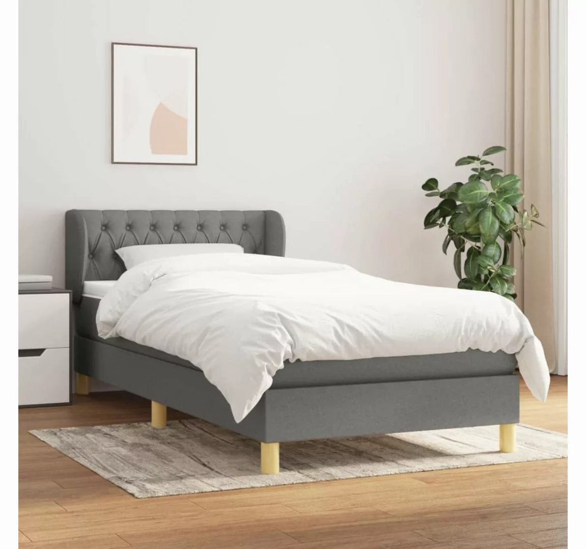 vidaXL Boxspringbett Boxspringbett mit Matratze Dunkelgrau 90x200 cm Stoff günstig online kaufen