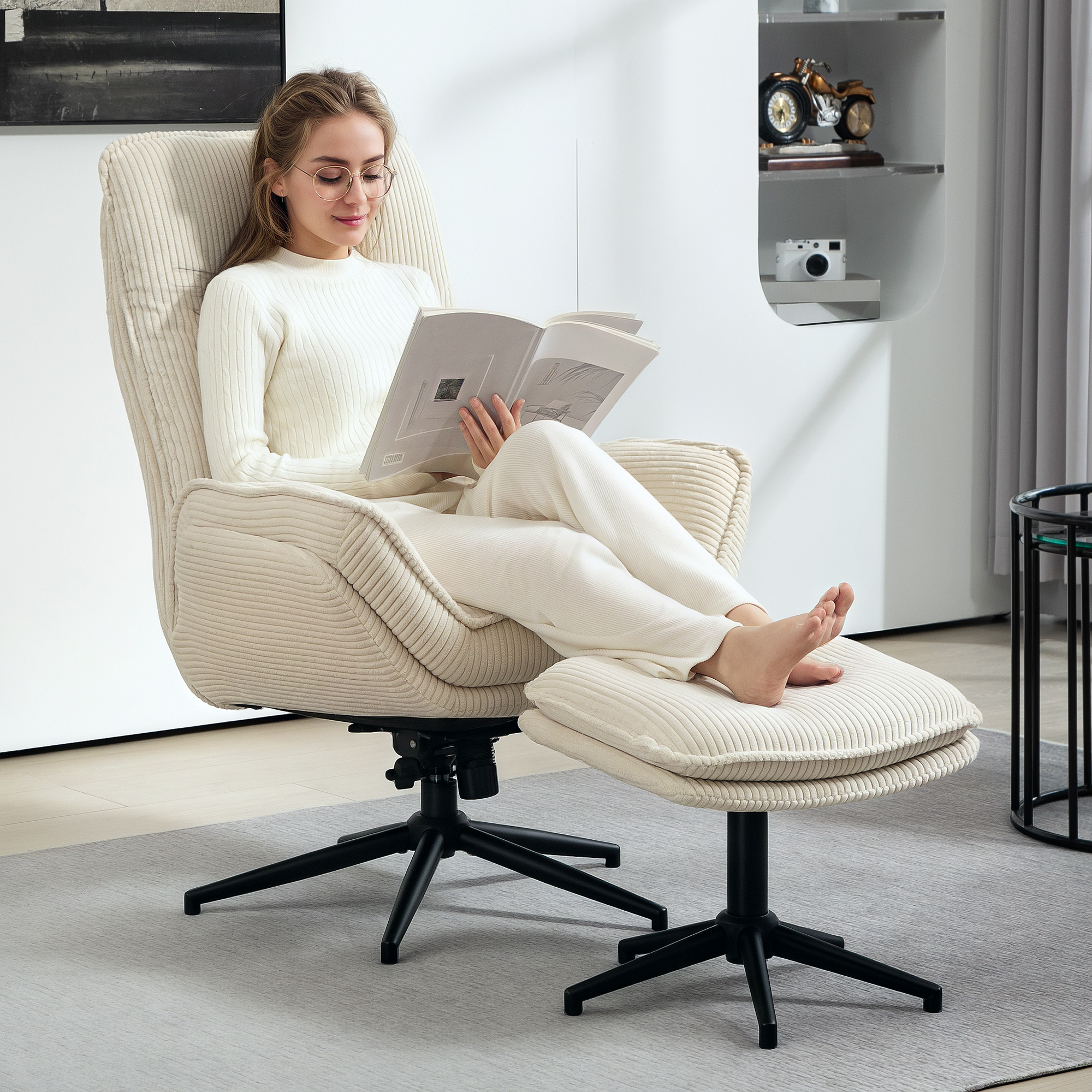 HOMCOM Relaxsessel mit Hocker 360°Drehbarer Fernsehsessel mit Liegefunktion günstig online kaufen