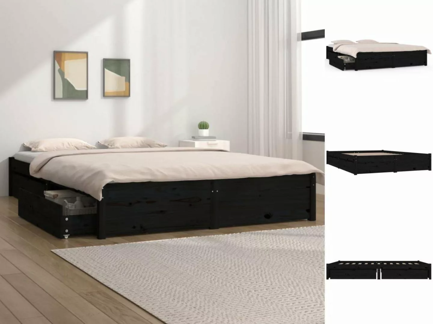 vidaXL Bettgestell Bett mit Schubladen Schwarz 120x190 cm 4FT Small Double günstig online kaufen