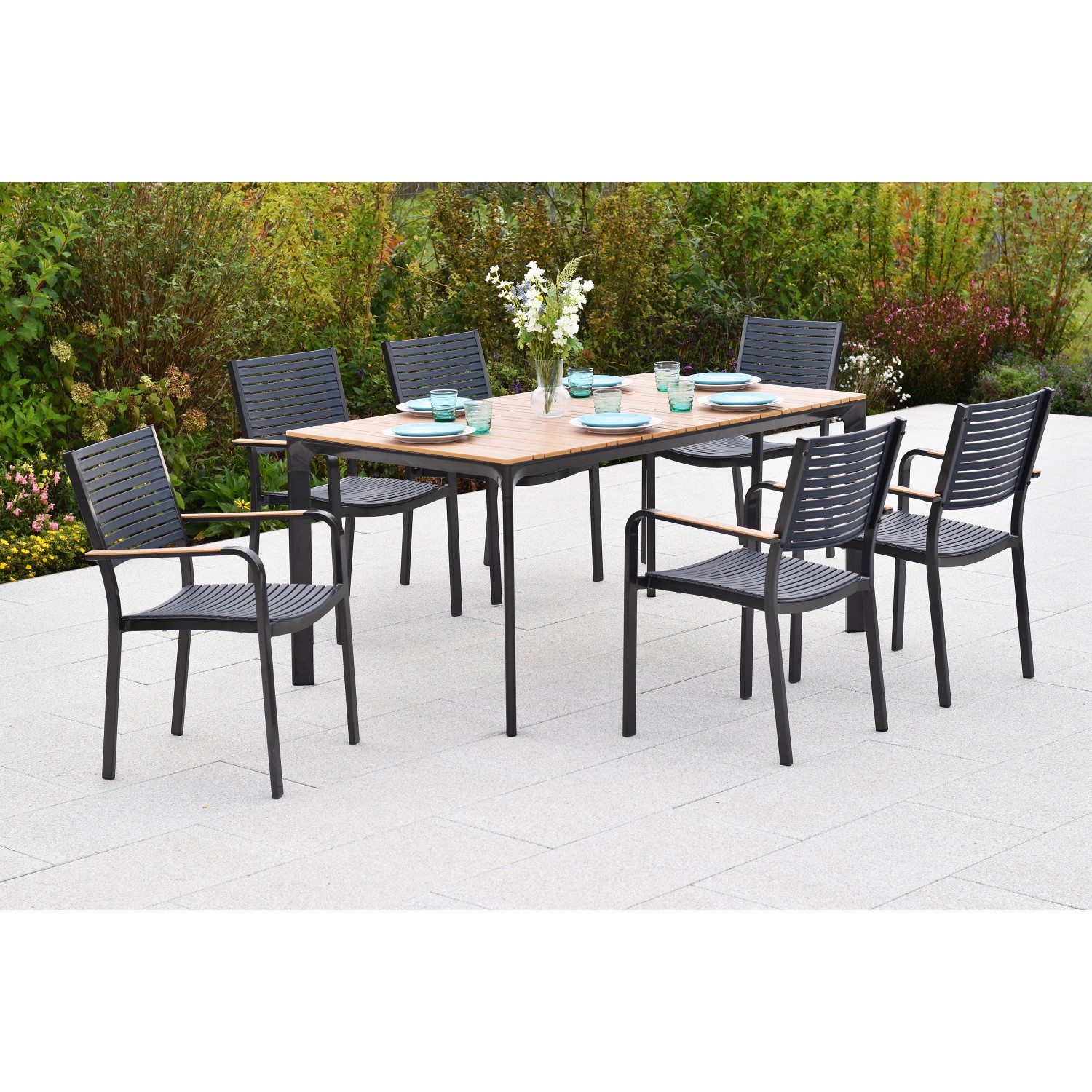 Merxx Paliano Set 7-tlg. 6 Stapelsessel Gartentisch 156 x 90 cm Stahl/Kunst günstig online kaufen