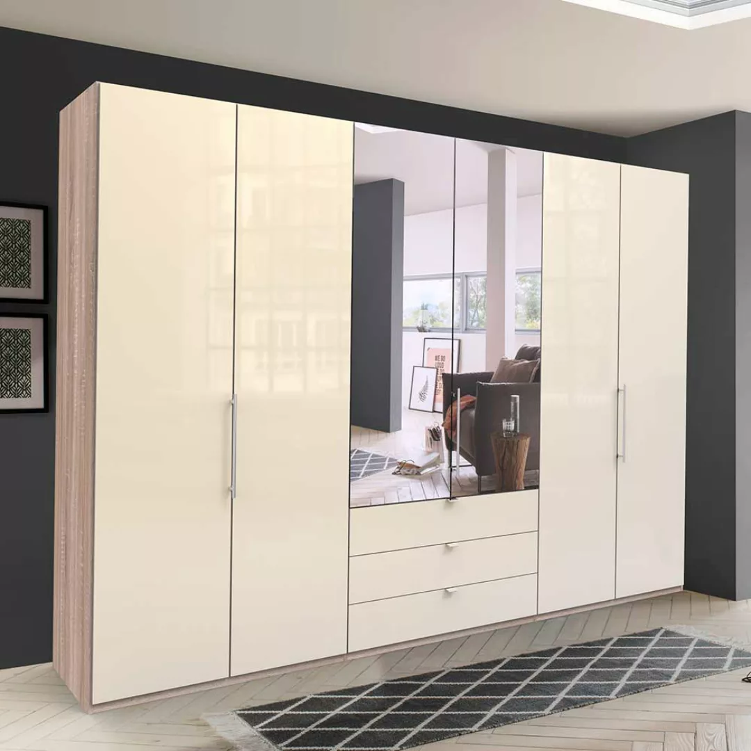 Panorama Falttüren Schrank mit Spiegel und Schubladen glasbeschichtet günstig online kaufen