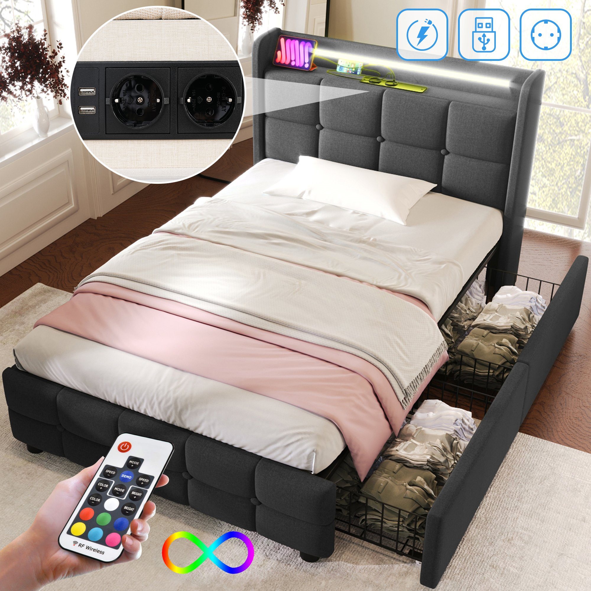 HAUSS SPOLE Polsterbett Polsterbett Einzelbett Funktionsbett günstig online kaufen