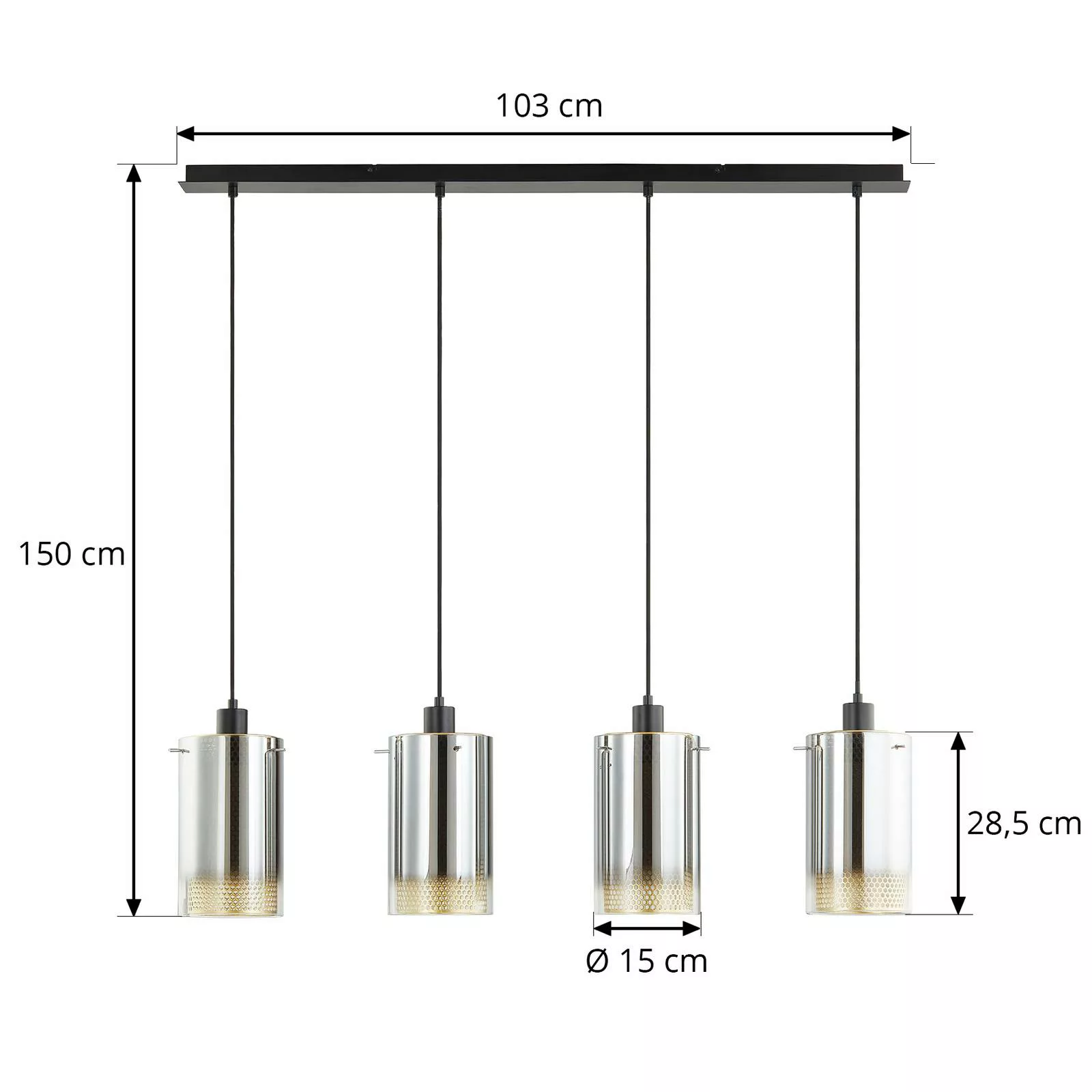 Lucande Hängeleuchte Sterzy, 105 cm lang, grau, Glas, 4-flg. günstig online kaufen