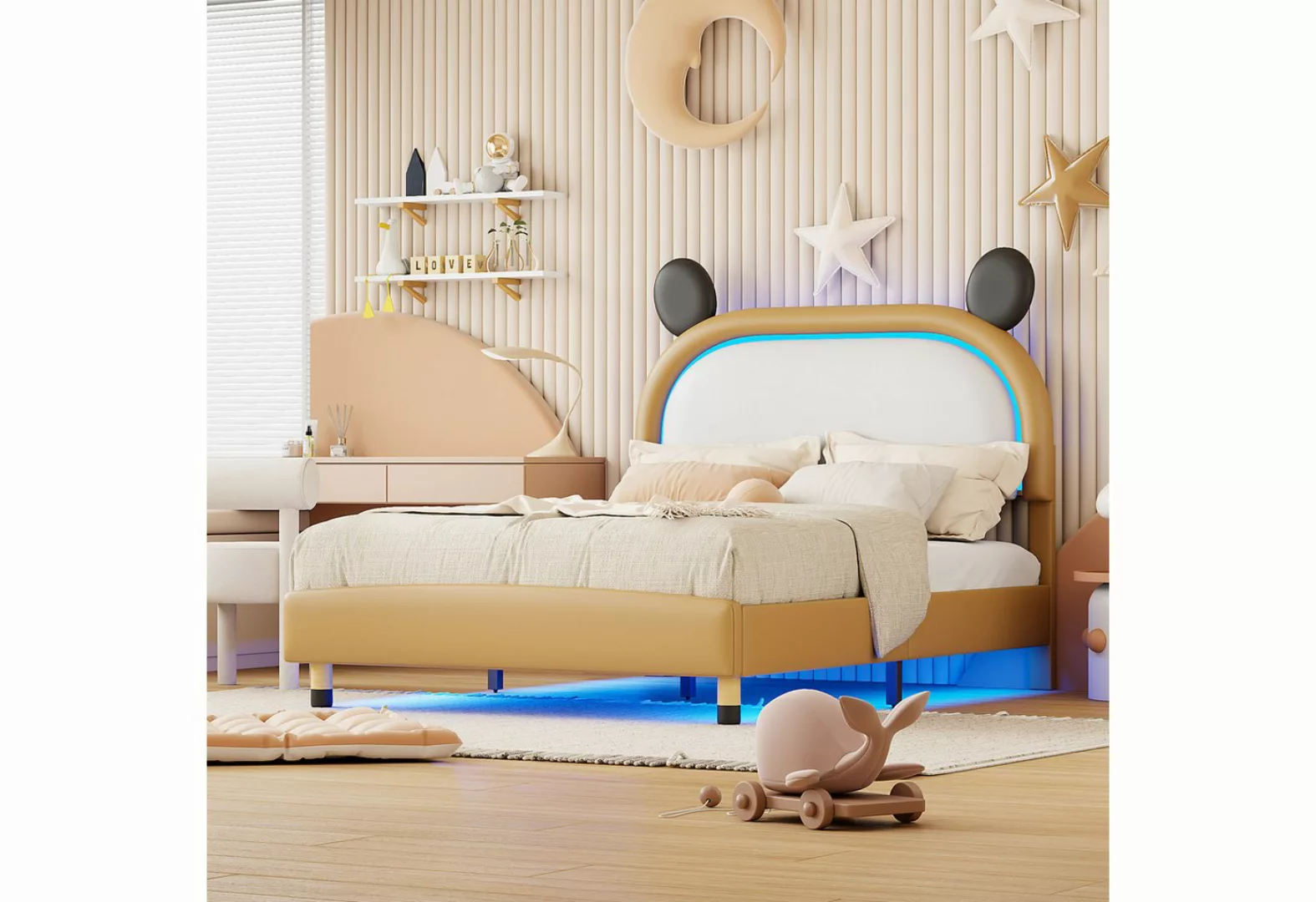 Blusmart Polsterbett Kinderbett Flachbett, mit LED-Beleuchtung (flaches Bet günstig online kaufen