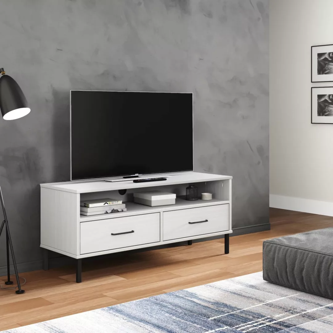 Vidaxl Tv-schrank Oslo Mit Metallbeinen Weiß Massivholz Kiefer günstig online kaufen