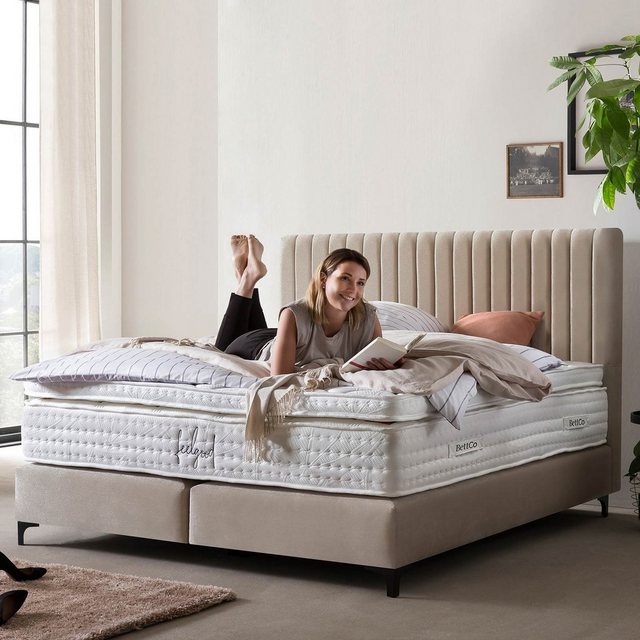 BettCo Boxspringbett Paris (in Beige Samt, 200 x 200 cm), Pfeifensteppung, günstig online kaufen