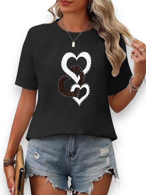 PYL Kurzarmbluse Damen Sommer Casual Kurzarmbluse Locker Liebe Print-Shirt günstig online kaufen