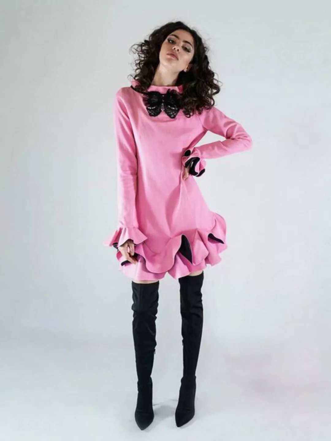 RUA & RUA A-Linien-Kleid Minikleid aus Baumwolle & Seide mit Rüschen In Pin günstig online kaufen