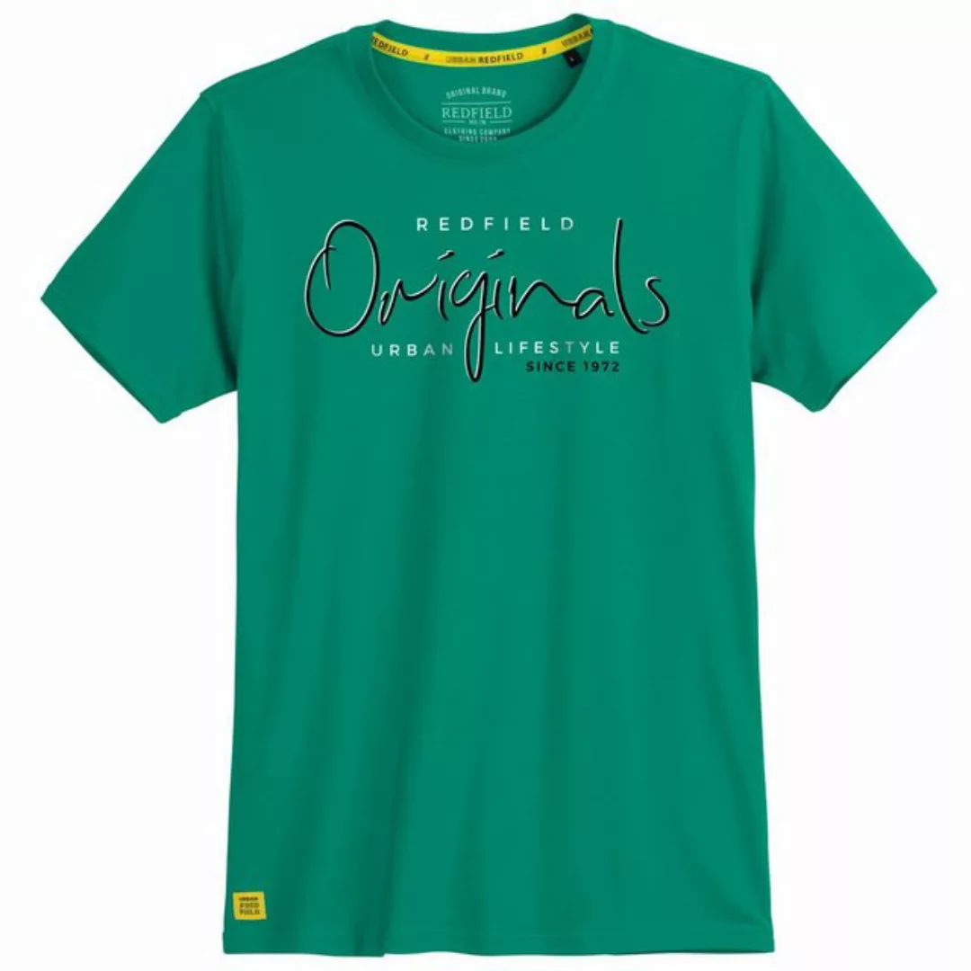 redfield Rundhalsshirt Große Größen Herren T-Shirt grün Schrift-Brustprint günstig online kaufen
