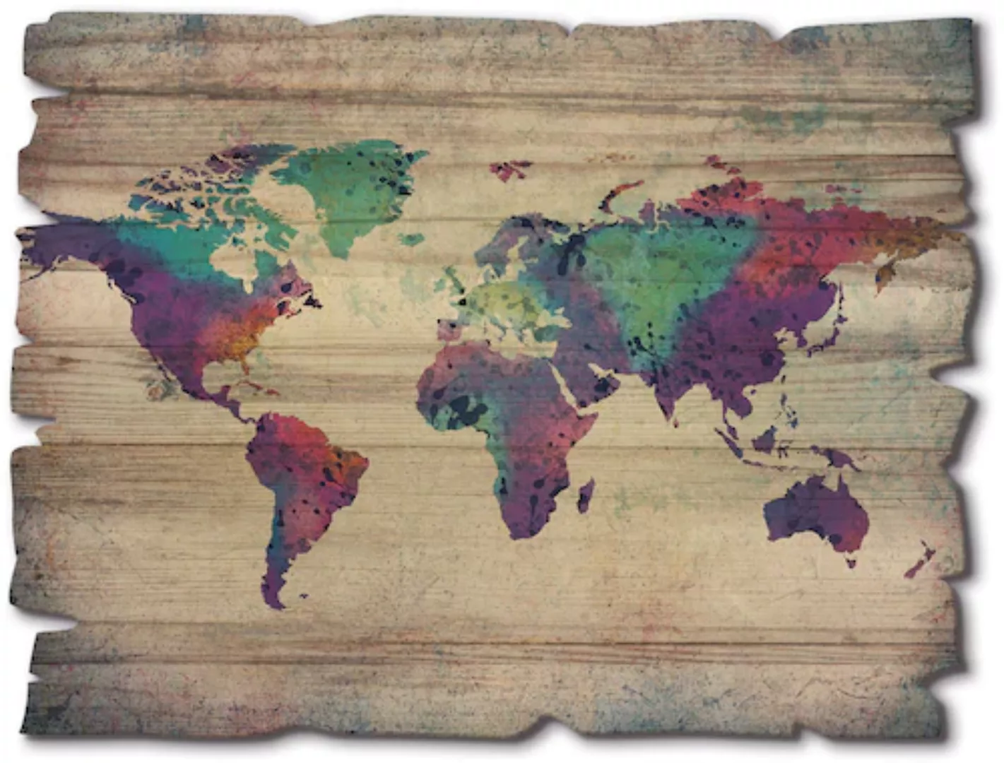 Artland Holzbild "bunte Weltkarte", Landschaftsbilder, (1 St.) günstig online kaufen