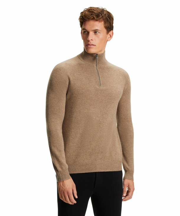 FALKE Herren Pullover Troyer, 3XL, Braun, Uni, Kaschmir, 60189-541007 günstig online kaufen