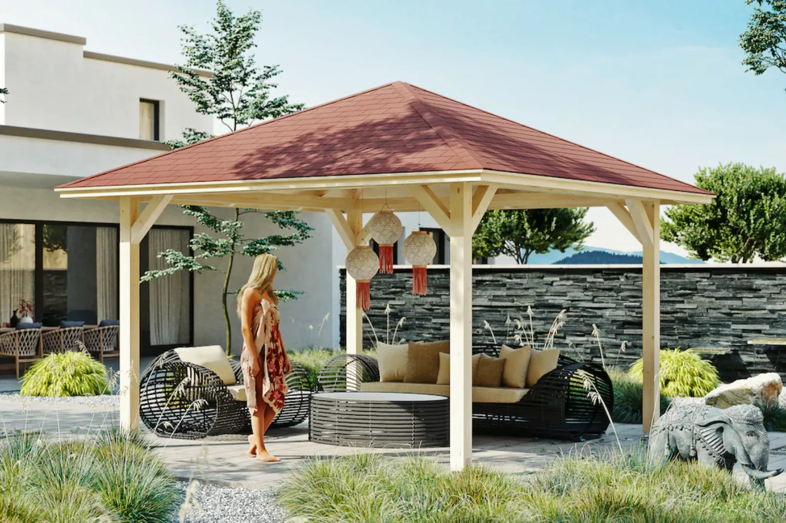 Skan Holz Holz-Pavillon Cannes 2 Natur unbehandelt 359 cm x 359 cm günstig online kaufen