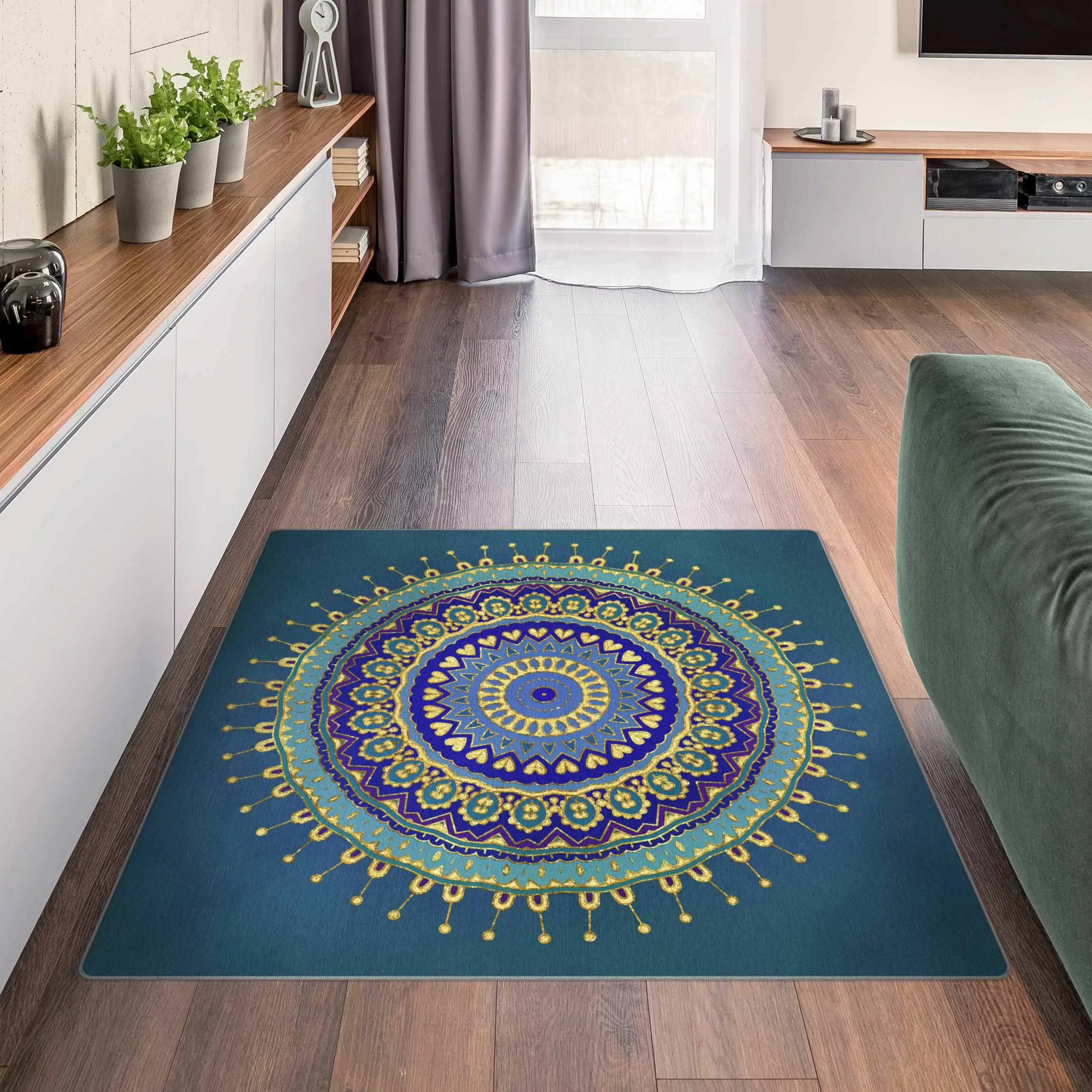 Teppich Mandala Blau Gold günstig online kaufen