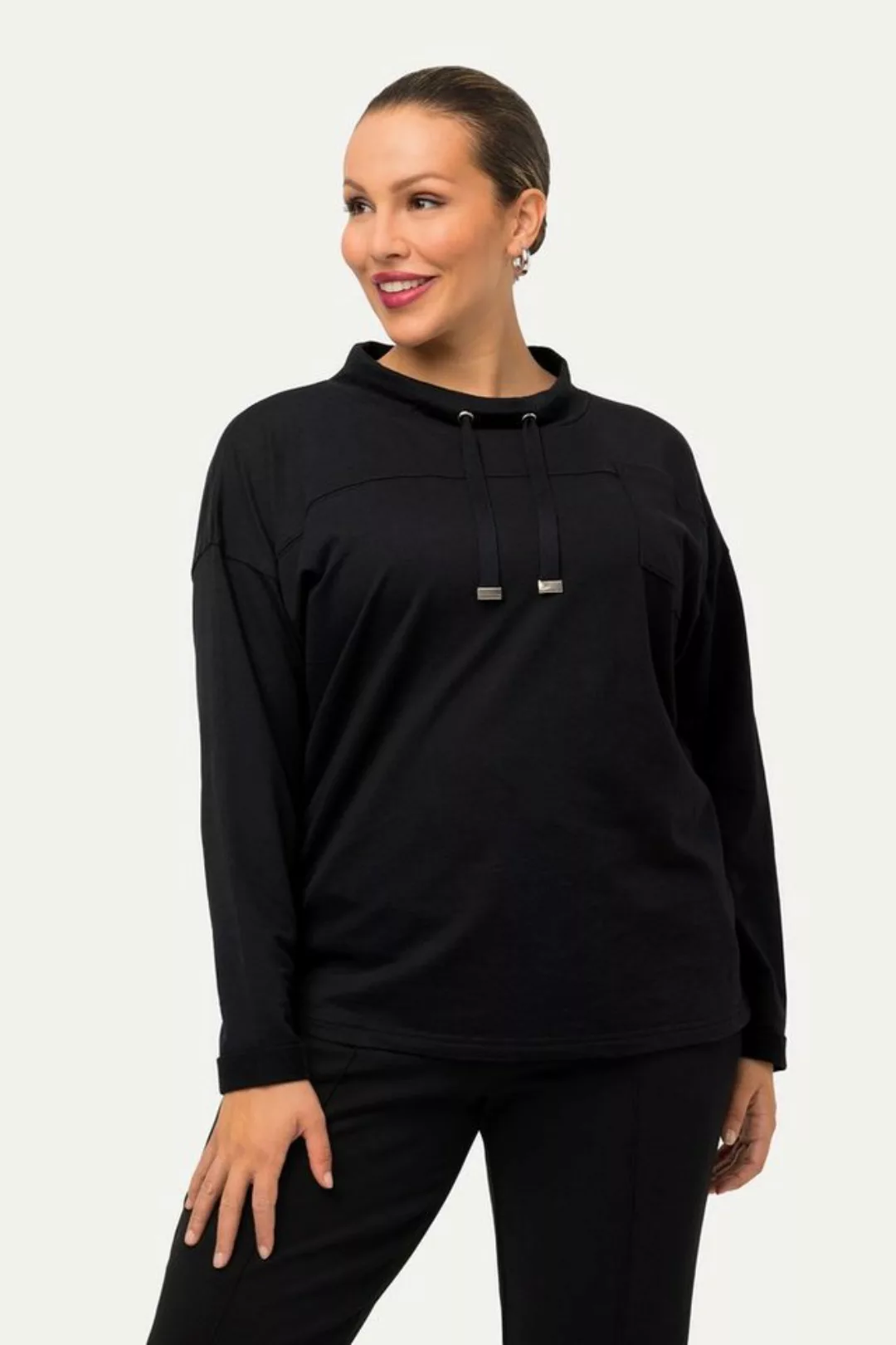 Ulla Popken Sweatshirt Sweatshirt Schriftmotiv Boxy Stehkragen Langarm günstig online kaufen