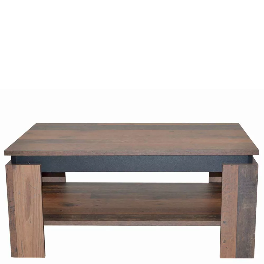 Wohnzimmer Tisch in Holz Antik Optik und Schwarz Ablage günstig online kaufen