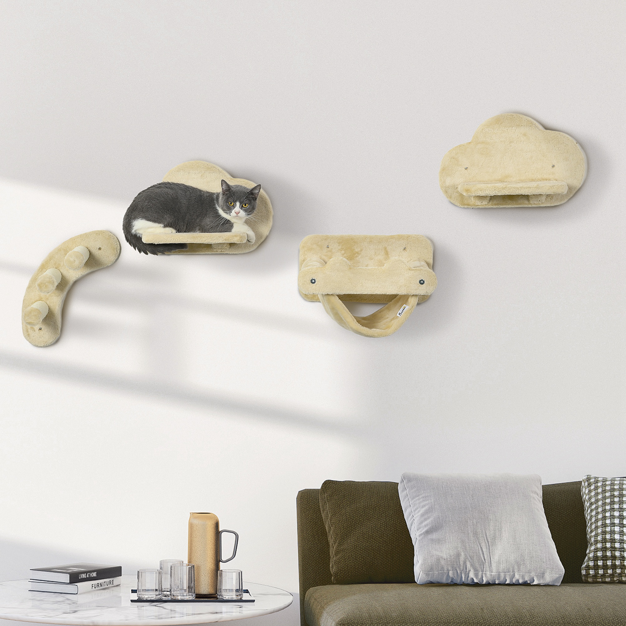 PawHut Katzen Kletterwand Set 4-teilig 3-stufige Sprossenleiter 2 Sprungpla günstig online kaufen