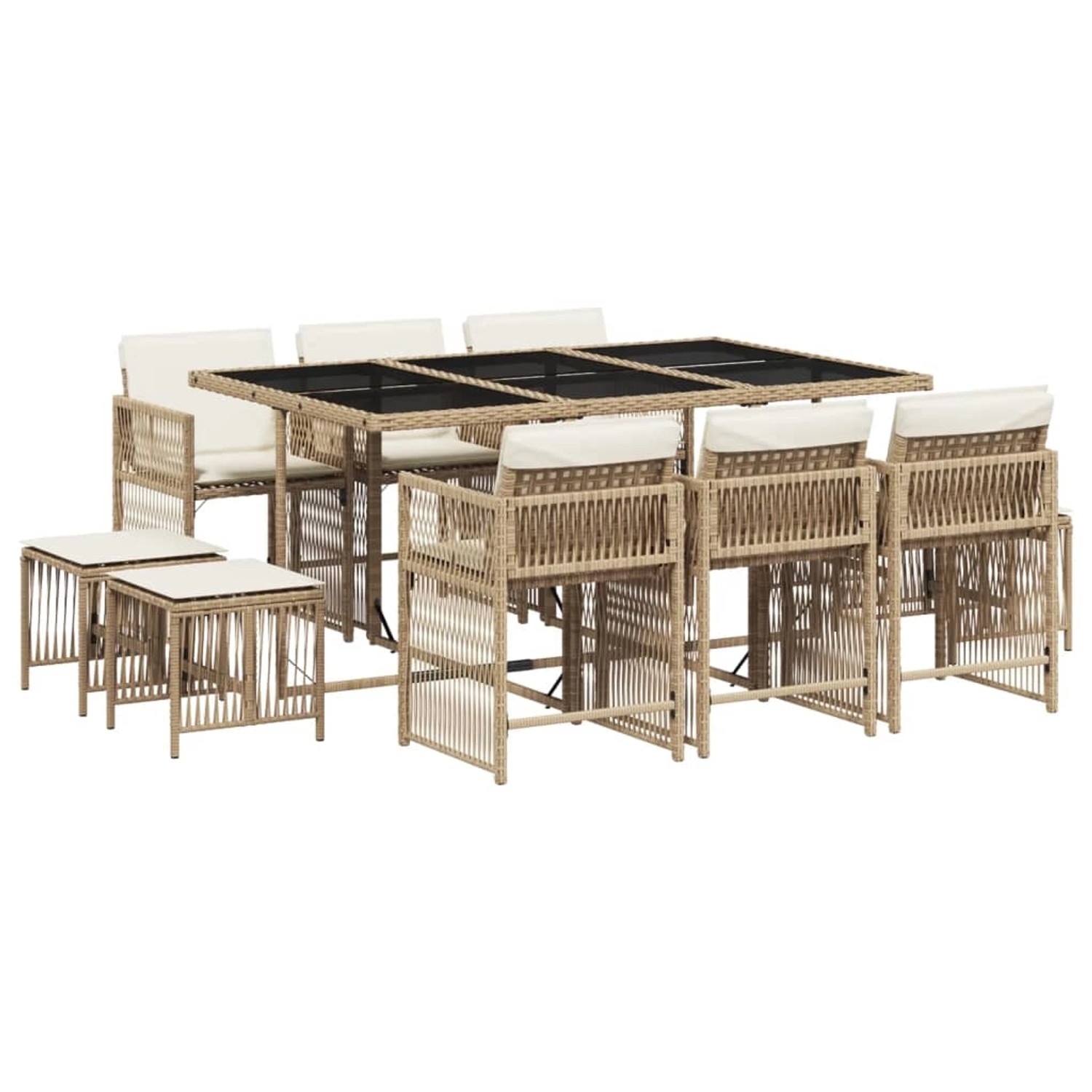 vidaXL 11-Tlg Garten-Essgruppe mit Kissen Beige Poly Rattan 3211690 günstig online kaufen