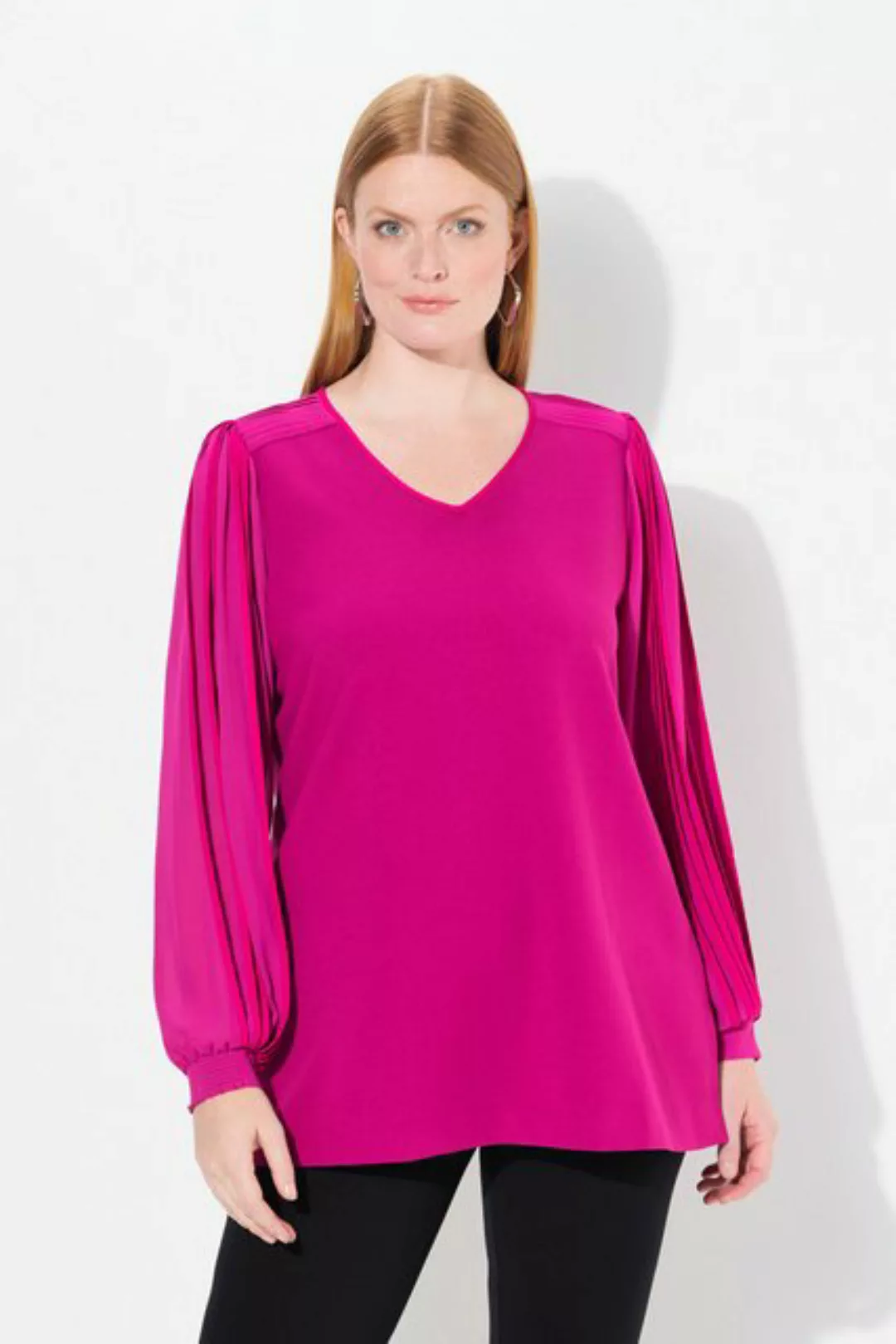 Ulla Popken Tunika Tunika A-Linie Chiffon-Langarm V-Ausschnitt günstig online kaufen