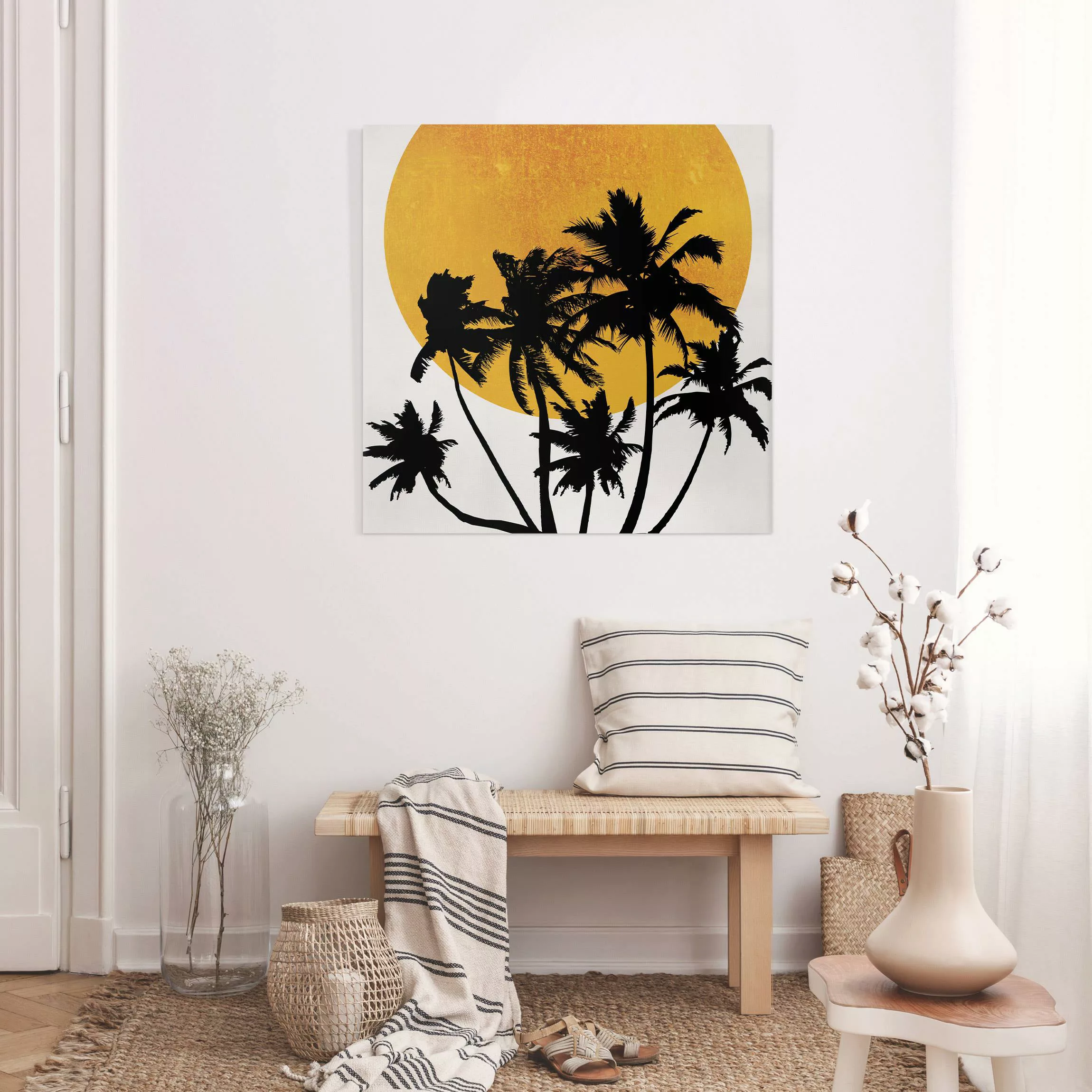 Leinwandbild Palmen vor goldener Sonne günstig online kaufen