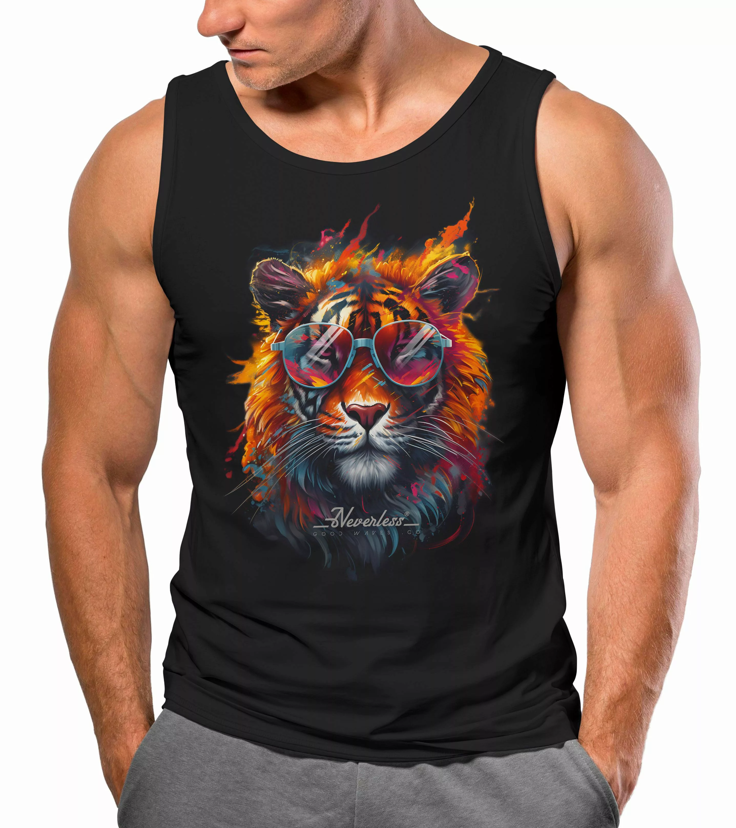 Neverless Tanktop Herren Tank-Top Tiger Print günstig online kaufen