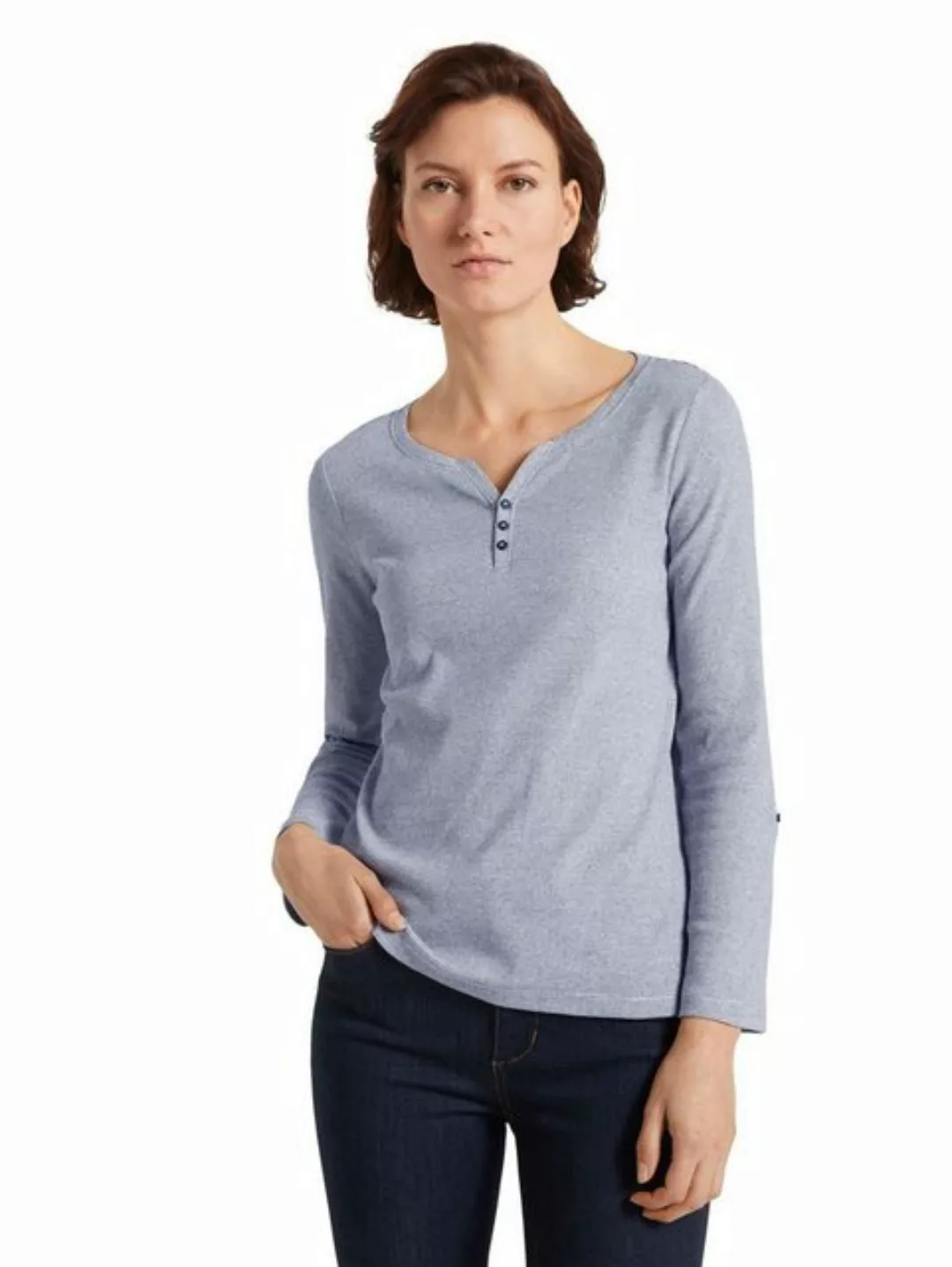 TOM TAILOR T-Shirt Gestreiftes Langarm Shirt mit Henley 5298 in Navy günstig online kaufen