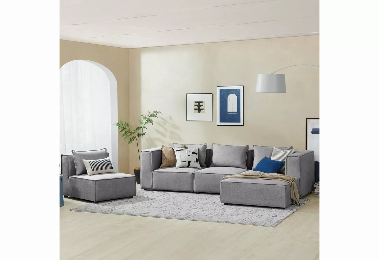 Juskys Ecksofa Domas, 5 Teile, XL, modulare Couch für Wohnzimmer, 4 Sitzer günstig online kaufen