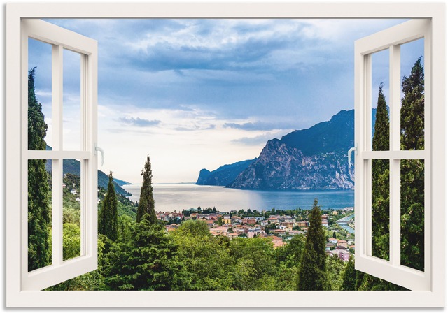 Artland Wandbild "Gardasee durchs weiße Fenster", Seebilder, (1 St.), als A günstig online kaufen